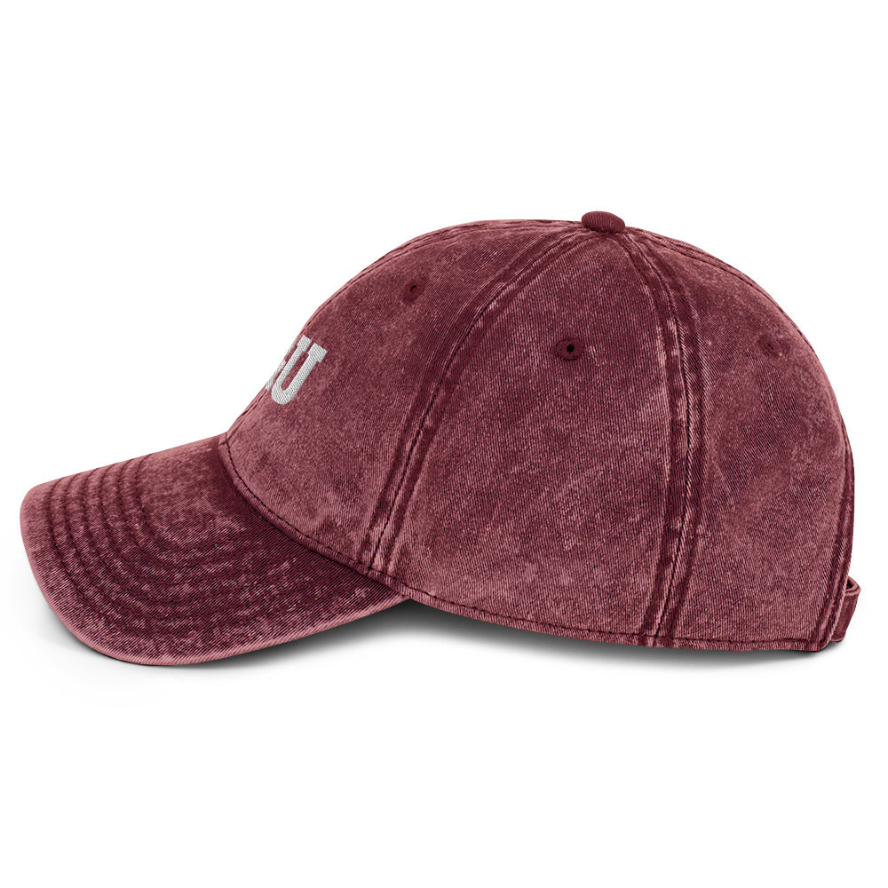 Y&U cap in Maroon, left side